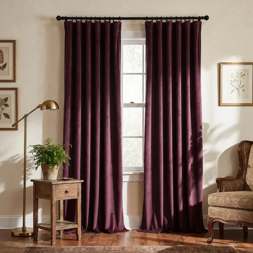 Miniatura 7 de Cortinas de terciopelo con trabilla trasera de 52 x 63 pulgadas de color naranja quemado de KOUFALL