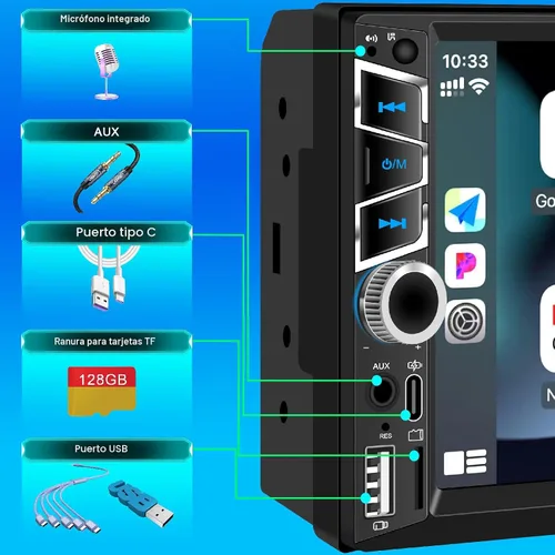 Miniatura 4 de Estéreo de Coche de 7" Doble DIN con Apple CarPlay Inalámbrico, Radio de Coche Integrado Bluetooth 5.2, Pantalla Táctil IPS 1024x600, Radio FM