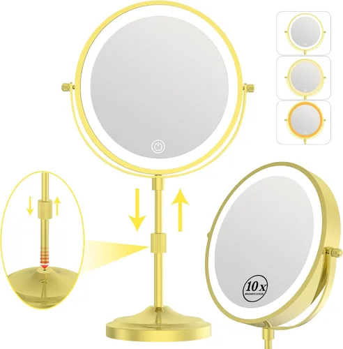 Miniatura 8 de Espejo de maquillaje iluminado de 9 pulgadas con 1 aumento de 10x, espejo de tocador de aumento recargable de 5000 mAh con luces, 3