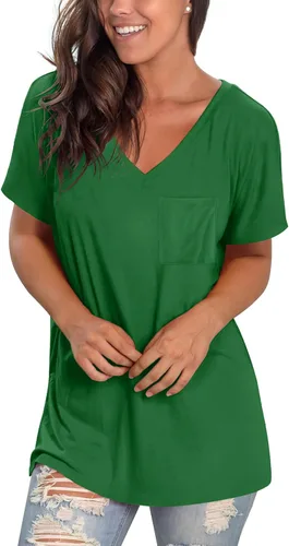 Miniatura 30 de Geifa Camisetas de manga corta con cuello en V para mujer, camisetas casuales de verano con bolsillo