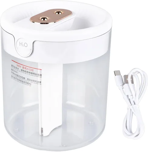 Humidificador, 2L Blanco de Gran Capacidad Doble Boquilla Humidificador de Niebla Hogar Dormitorio Oficina Silencio USB Luz de Noche de Aire