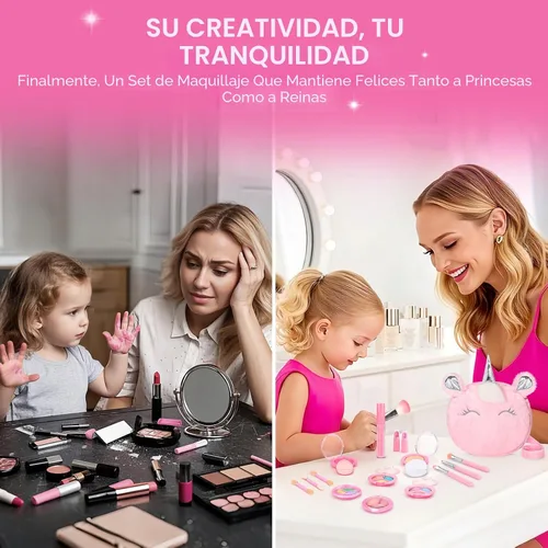 Miniatura 6 de Kit de maquillaje real para niñas de 3 a 10 años: juego de juguetes de maquillaje lavables y no tóxicos para niños pequeños, juego de tocador de 17