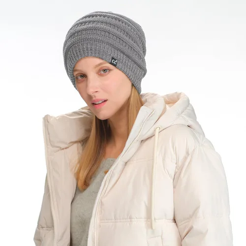 Miniatura 68 de C.C Winter Oversized Beanie Hat with Fuzzy Lining – Thick Knit Thermal Beanie for Cold Weather, Soft Warm Fleece Lined Cap