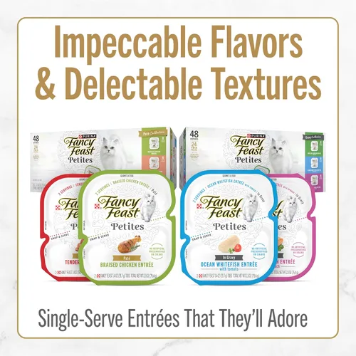 Miniatura 7 de Purina Fancy Feast Gourmet - Paquete variado de alimentos húmedos para gatos, colección Petites Gravy, tinas separables, 48 porciones