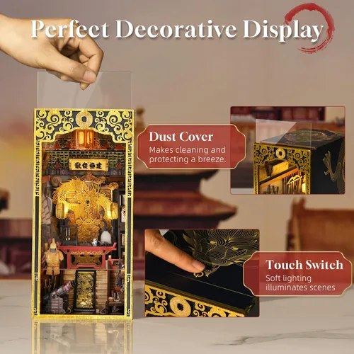 Miniatura 6 de MiniCity Kit de rincón de libros, kit de bricolaje en miniatura para casa de muñecas, rompecabezas de madera 3D, decoración con luz LED