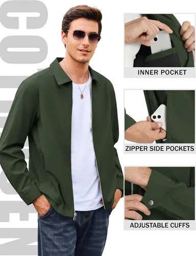 Miniatura 4 de Cotrasen Chaquetas ligeras para hombre, chaqueta cortavientos con cremallera completa, chaqueta casual cortavientos