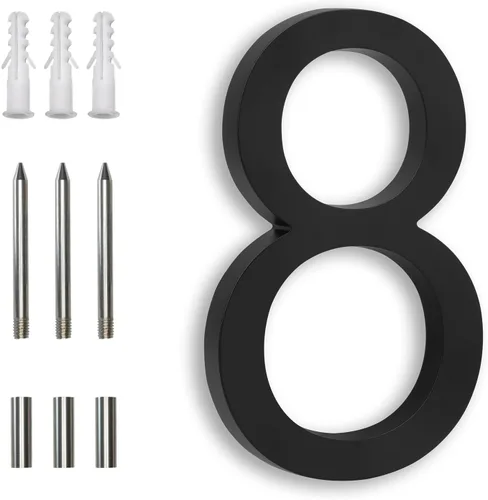 Números de casa negros de 7 pulgadas, números de dirección de aluminio flotantes de montaje empotrado, números de metal modernos para casas, grande,