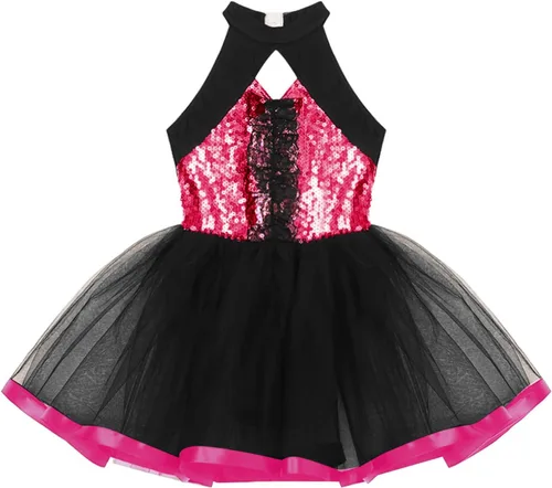 Miniatura 108 de CHICTRY Vestido tutú de ballet con lentejuelas brillantes para niñas y niñas, moderno disfraz de baile latino de jazz