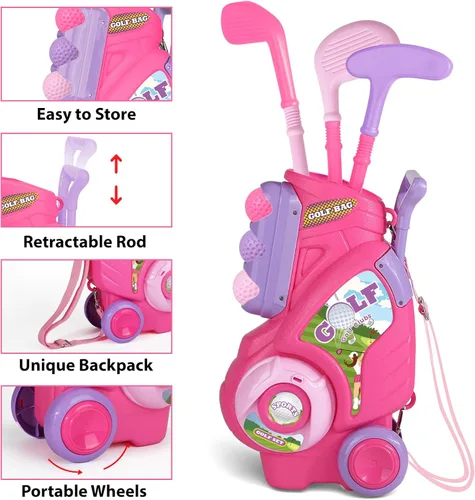 Miniatura 2 de Juego de golf para niños y niñas de 1, 2, 3, 4 años, carrito de golf mejorado para niños con alfombrilla de putting y tabla de cornhole, juguetes