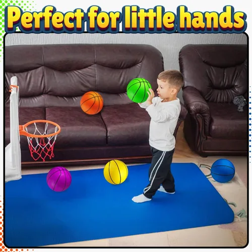 Miniatura 3 de Mini Basketball Set for Kids - 6 Inch (5 Pack) w/Hand Pump - Small Size Indoor Mini Hoop Balls for Toddlers - Over The Door Basketball Games, Indoor