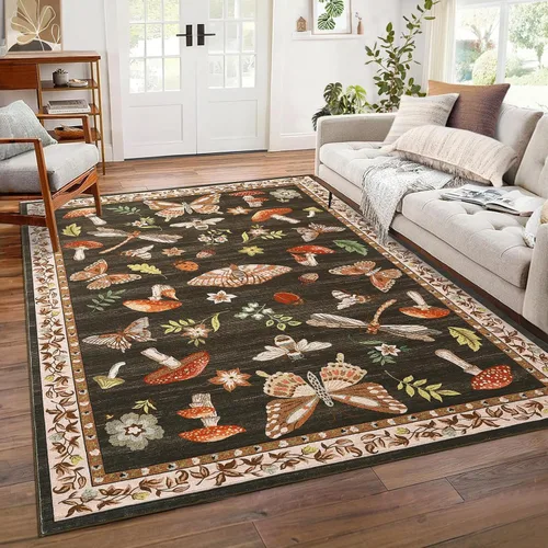 Miniatura 14 de ROYHOME - Alfombra con diseño de hongos e insectos, para pasillos, cocina o baño, antideslizante, lavable, suave, larga, 2 x 6, beige