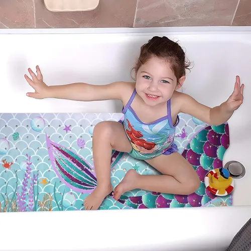 Miniatura 4 de Tapete de baño de sirena antideslizante, bonito tapete de baño de goma para bañera, tapete de baño para niños y niñas pequeñas, tapete de ducha