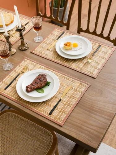 Miniatura 6 de Set of 8 Bamboo Slats Placemat Modern Placemats Natural Anti-Slip Bamboo Placemats Washable Heat-Resistant Table Mats for Kitchen Dinning Room Table