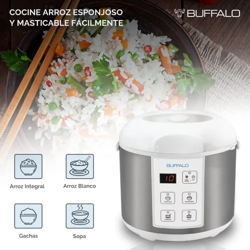 Miniatura 4 de Arrocera Clásica BUFFALO con Olla Interior de Acero Inoxidable Recubierto - Olla de Arroz Eléctrica para Arroz Blanco/Integral, Granos - Fácil