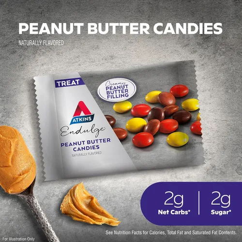 Miniatura 4 de Atkins Endulge Treat, caramelos de mantequilla de maní, 2g de carbohidratos netos, 2g de azúcar, relleno cremoso de mantequilla de maní, bajo