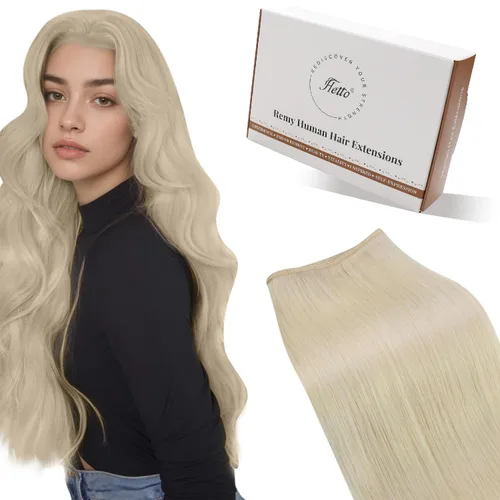 Miniatura 15 de Hetto - Extensiones de cabello humano de trama color rubio platino, 12 pulgadas, 2.47 onzas, #60 Coser en trama, volumen natural diario, suave