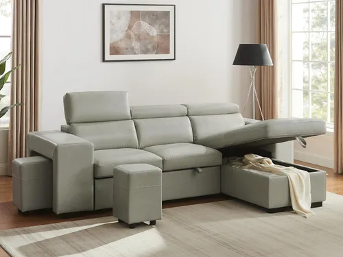 Miniatura 11 de THSUPER Sofá Seccional Reclinable de Cuero de 103 pulgadas en Forma de L con Cama Extraíble y Otomana de Almacenamiento, Sofás Convertibles