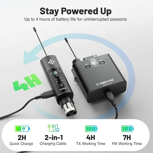 Miniatura 6 de Phenyx Pro Sistema de Monitor Inalámbrico UHF In-Ear, Sistema IEM Profesional con Monitoreo Estéreo, 16 Frecuencias, Rango de 200 pies, Transmisor