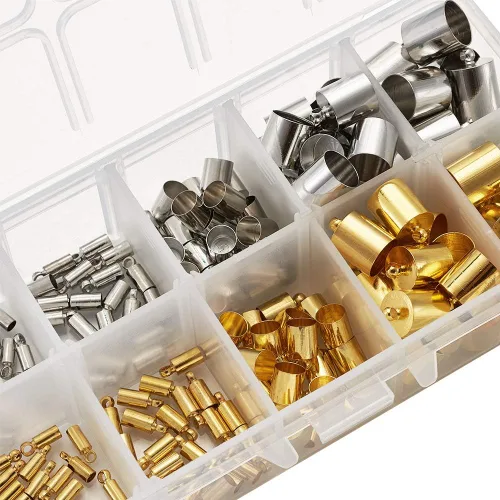 Miniatura 3 de Pandahall - 170 piezas de terminadores de latón con extremo de tubo de latón platino y dorado para fabricación de pulseras de borlas y joyas