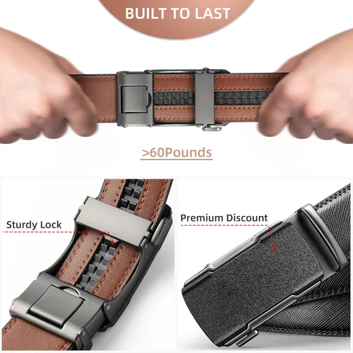 Miniatura 4 de Cinturón de trinquete para hombres,Cinturón de vestir de cuero genuino de 1 38 pulgadas con hebilla ajustable deslizante,Pantalones de hombre camisa
