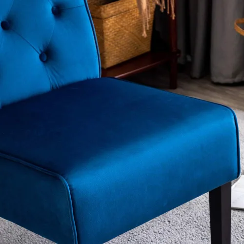 Miniatura 6 de Container Furniture Direct Reese - Silla moderna de mediados de siglo para sala de estar, sin brazos, con botones y patas de madera maciza, 2 Azul