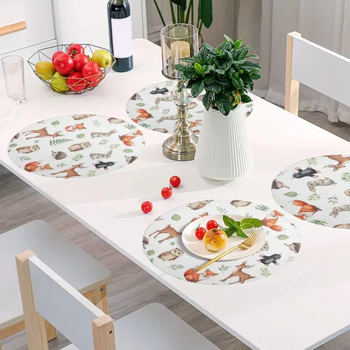 Miniatura 6 de Cute Animals Owl Fox White PVC Placemat, Non Slip Heat Proof Table Mat for Kitchen one sizex1