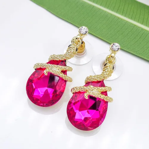 Miniatura 67 de Navachi Pendientes colgantes de gota de serpiente con forma de pera multicolor de cristal chapado en oro de 18 quilates
