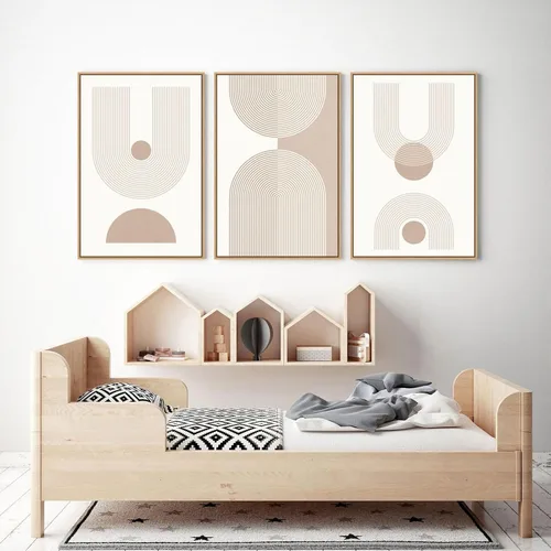 Miniatura 8 de Zessonic Arte de pared moderno bohemio de mediados de siglo, lienzo enmarcado abstracto, pintura de líneas geométricas neutrales, obra de arte