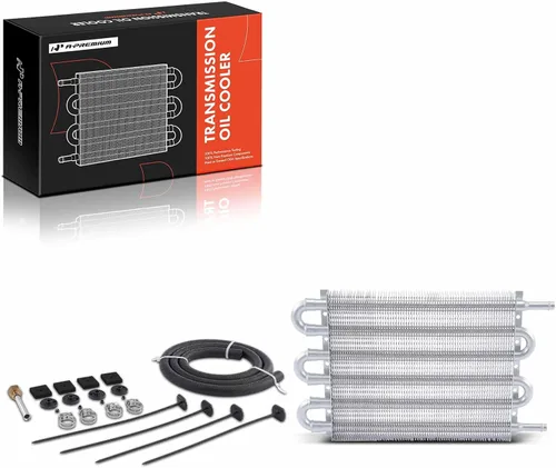 A-Premium Enfriador de aceite de transmisión, tubo y aleta universales de aluminio de 6 pasos, remolque de hasta 2,500 libras, kit de enfriador de