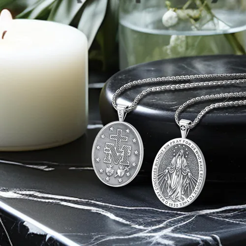 Miniatura 39 de Eusense Saint Necklace Sterling Silver 925 Protection Jewelry for Men Women Patron St Medals Amulet Pendant
