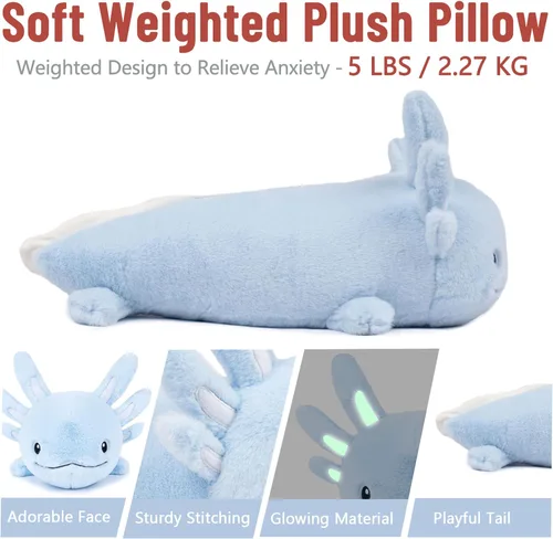Miniatura 7 de Niuniu Daddy Animales de peluche con peso de ajolote azul de 24 pulgadas 5 libras para niños, adultos, niñas, niños, juguete de peluche gigante
