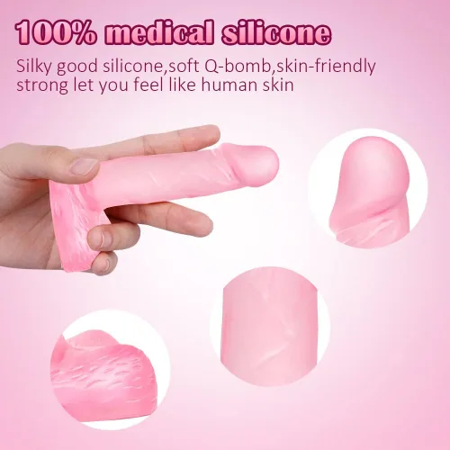 Miniatura 2 de Consolador pequeño realista de 4 pulgadas, tapón anal para principiantes, consolador anal suave con eje curvado y bolas, juguete sexual para adultos