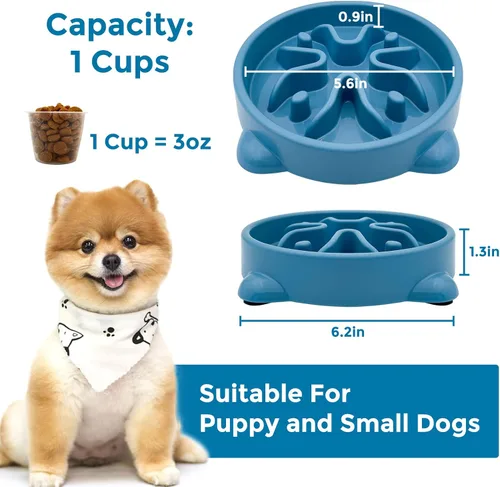 Miniatura 2 de VANNON Paquete de 2 cuencos de alimentación lenta para perros, cuencos antideslizantes y duraderos para cachorros y perros pequeños, sin BPA, 1 taza