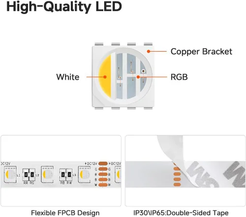 Miniatura 4 de BTF-LIGHTING 5050 RGBW RGB+Blanco Cálido(2700K-3000K) 4 colores en 1 tira de luz LED DC12V 5m 16.4 pies 60LED/m Multicolor IP30 Blanca 12mm PCB