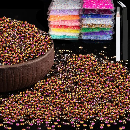 Miniatura 17 de 15000 diamantes de imitación de resina de 0.079 pulgadas a granel, diamantes de imitación de gelatina redondos negros con parte trasera plana, gemas