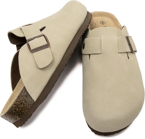 Miniatura 3 de Zuecos de ante con plantilla de corcho, sandalias de patata, mules de confort con soporte de arco, chanclas cómodas de slip on