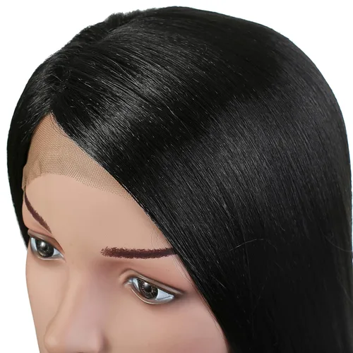 Miniatura 4 de Onedor Peluca de fibra recta de 24 pulgadas con encaje frontal (negro)