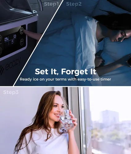 Miniatura 5 de ecozy Máquina de hielo portátil de 45 libras por día, 24 cubos listos en 13 minutos, función de autolimpieza, perfecta para el hogar, cocina, bar