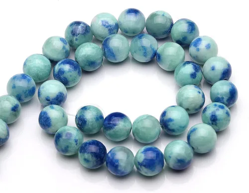 Miniatura 4 de Youngbling Cuentas de jade natural para hacer joyería, cuentas de piedra redondas pulidas y suaves de 8 mm de punto azul de jade para pulseras