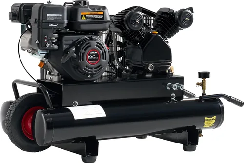 Miniatura 9 de Albott 6.5HP Gas Powered Air Compressor, 8 Gallon Portable Horizontal Tank, 196cc Loncin Engine, 10 CFM at 115 PSI, Wheeled Piston Pump for Workshop