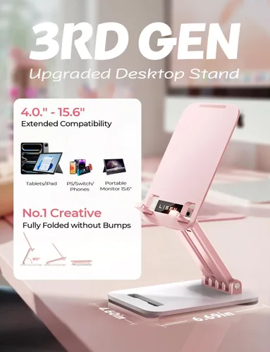 Miniatura 2 de LISEN Soporte para tablet para iPad, plegable, para oficina en casa, accesorios de escritorio, viajes, para iPad, dormitorio, universidad, Rosa