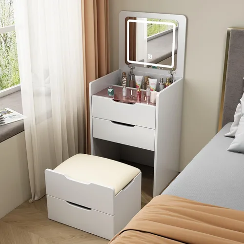 Miniatura 13 de Escritorio de tocador 3 en 1 para dormitorio con espejo iluminado superior abatible, tocador de maquillaje compacto de 17.9 pulgadas con 3 cajones
