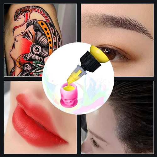 Miniatura 7 de YILONG Tapas de tinta desechables para tatuaje, vasos de tinta de tatuaje de calavera con base estable y 200 unidades por paquete, soporte Calavera