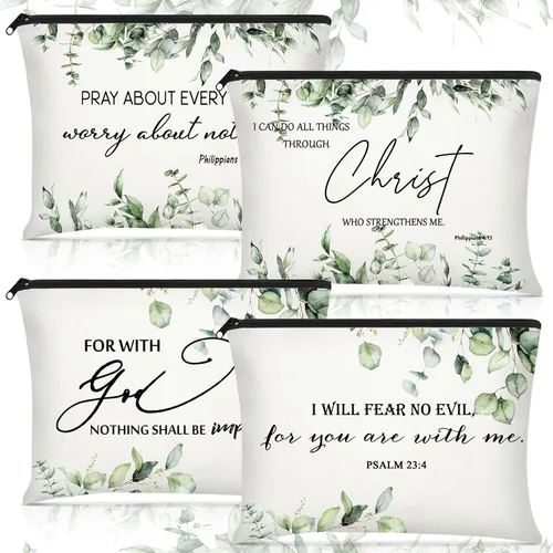 Saintrygo 4 piezas de regalos inspiradores de Pascua cristiana para mujeres, estuche para lápices de la Biblia cristiana, bolsas de maquillaje