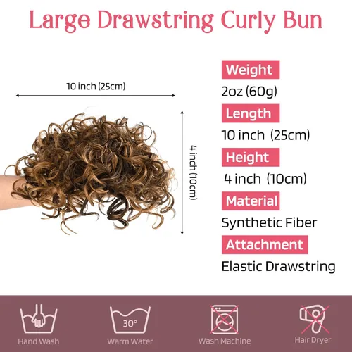 Miniatura 2 de HOOJIH Moño de pelo rizado, moño desordenado, pieza de pelo elástico con cordón grande, extensión completa, extensión corta de cola de caballo