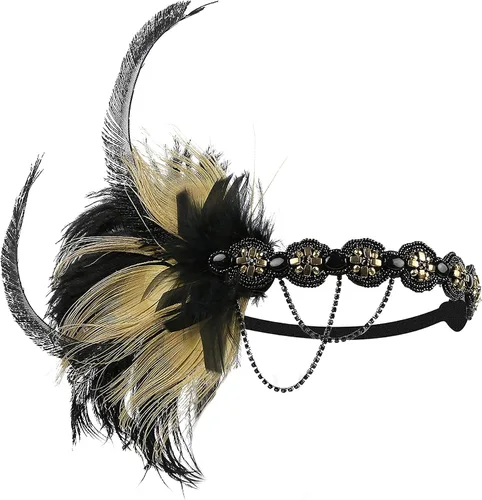 Miniatura 5 de BABEYOND Diadema de plumas con lentejuelas de los años 20, accesorios para el cabello de Gatsby
