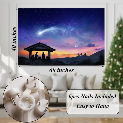 Miniatura 5 de LB Tapiz de Natividad de Jesús, tres hombres sabios, tapiz para colgar en la pared, tapiz de estrella de Belén, póster cristiano de Navidad