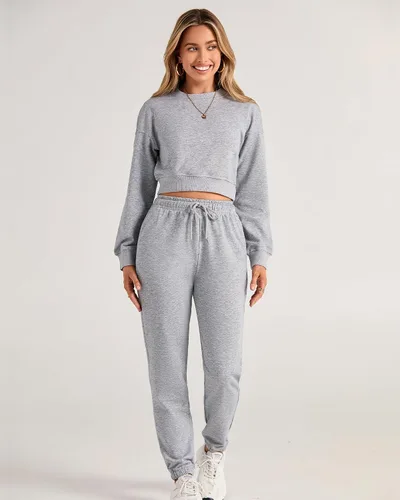 Miniatura 4 de BTFBM Conjunto deportivo de 2 piezas para mujer, camiseta corta de manga larga, sin botones, pantalón con cordón ajustable, pantalones deportivos