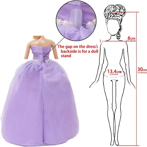 Miniatura 5 de 5 piezas de vestido de novia hecho a mano vestido de fiesta para niña de 11.5 pulgadas muñeca accesorios de ropa al azar conjunto de ropa