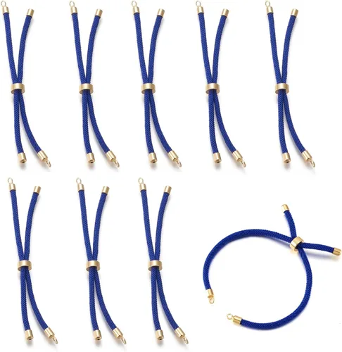 Miniatura 20 de 10 piezas de pulseras de cordón de nylon torcido para hacer joyas ajustables con deslizadores con accesorios de latón dorado para accesorios